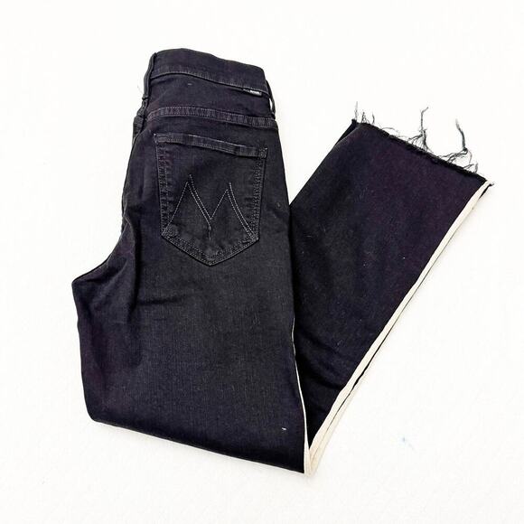 Mother Insider Crop Step Fray Guilty Racer Black Side Stripe Denim Jean Size 27 - Picture 11 of 11